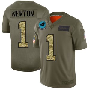 High Quality Dashing Eye   catching Carolina Panthers #1 Cam Newton Men's 2019 Olive Camo Salute To Service Limited NFL Jersey for True Fans