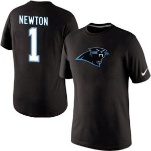 Sleek Impressive Carolina Panthers #1 Cam Newton Name & Number NFL T-Shirt Black for the Ultimate Fan Experience
