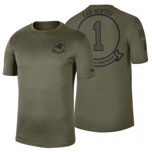 Impressive Smart Premium Carolina Panthers #1 Cam Newton Olive 2019 Salute To Service Sideline NFL T-Shirt to Elevate Your Game Day Look