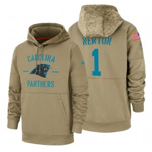 Elegant Sleek Distinctive Cool Carolina Panthers #1 Cam Newton Tan 2019 Salute To Service Name & Number Sideline Therma Pullover Hoodie for a Stylish Sporting Appearance