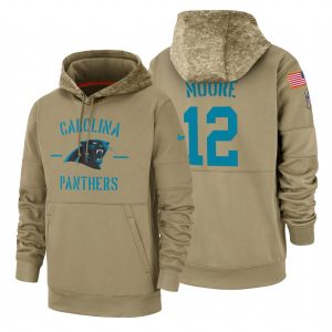 Handsome Superb Carolina Panthers #12 D.J. Moore Tan 2019 Salute To Service Name & Number Sideline Therma Pullover Hoodie for a Memorable Fan Moment