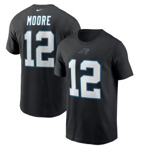 Cool Stylish Luxurious Carolina Panthers #12 DJ Moore Player Name & Number T-Shirt Black to Boost Team Spirit
