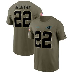 Stunning Elegant Carolina Panthers #22 Christian McCaffrey 2022 Salute To Service Name & Number T-Shirt - Olive for a Stylish Sporting Appearance