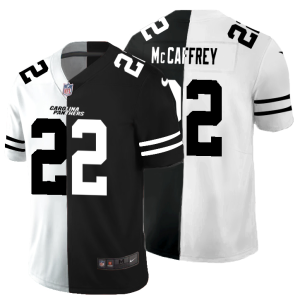 Chic Impressive Carolina Panthers #22 Christian McCaffrey Men's Black V White Peace Split Vapor Untouchable Limited NFL Jersey to Elevate Your Game Day Look