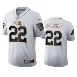Graceful Smart Carolina Panthers #22 Christian McCaffrey Men's White Golden Edition Vapor Limited NFL 100 Jersey to Elevate Your Game Day Look