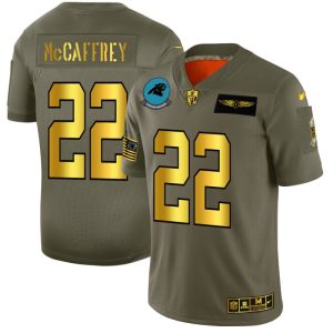 Dashing Exquisite Distinctive Carolina Panthers #22 Christian McCaffrey NFL Men's Olive Gold 2019 Salute to Service Limited Jersey for Game Day