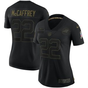 Stylish Comfortable Carolina Panthers #22 Christian McCaffrey Women's 2020 Salute To Service Limited Jersey Black for a Memorable Fan Moment