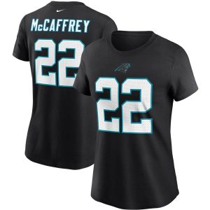 Attractive Superb Comfortable Classic Carolina Panthers #22 Christian McCaffrey Women's Team Player Name & Number T-Shirt Black for an Unforgettable Season