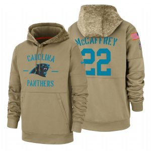 Handsome Fashionable Stylish Vibrant Carolina Panthers #22 Christian Mccaffrey Tan 2019 Salute To Service Name & Number Sideline Therma Pullover Hoodie for Game Day