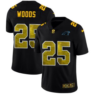 Vibrant Handsome Carolina Panthers #25 Xavier Woods Men's Black Golden Sequin Vapor Limited NFL Jersey to Elevate Your Game Day Look