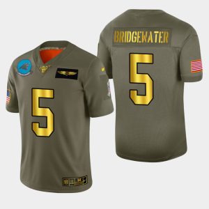 Luxurious Handsome Exclusive Fashionable Carolina Panthers #5 Teddy Bridgewater Men's Olive Gold 2019 Salute to Service Limited NFL 100 Jersey for an Unforgettable Season