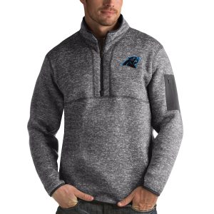 Cozy Exquisite Carolina Panthers Antigua Fortune Quarter-Zip Pullover Jacket Charcoal for a Stylish Sporting Appearance