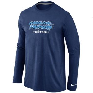 Stylish Fantastic Carolina Panthers Authentic Font Long Sleeve T-Shirt Dark Blue for Game Day