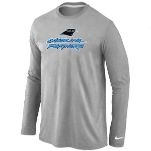 Elegant Attractive Superb Carolina Panthers Authentic Logo Long Sleeve T-Shirt Grey for Game Day