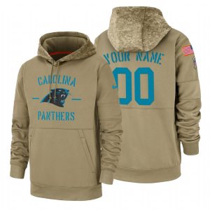 High Quality Outstanding Unique Carolina Panthers Custom Tan 2019 Salute To Service Name & Number Sideline Therma Pullover Hoodie to Show Your Support