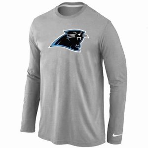 Luxurious Gorgeous Carolina Panthers Logo Long Sleeve T-Shirt Grey to Boost Team Spirit