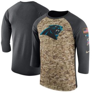 Trendy Handsome Men's Carolina Panthers Camo Anthracite Salute to Service Sideline Legend Performance Three-Quarter Sleeve T-Shirt for True Fans