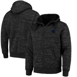 Attractive Handsome Stylish Men's Carolina Panthers G-III Sports by Carl Banks Heathered Black Discovery Sherpa Full-Zip Jacket to Show Your Support