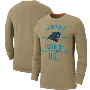 Stylish Handsome Modern Men's Carolina Panthers Tan 2019 Salute to Service Sideline Performance Long Sleeve Shirt for Game Day