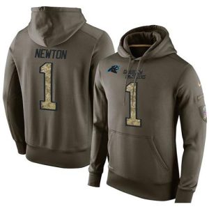 Attractive Exclusive Modern NFL Men's Carolina Panthers #1 Cam Newton Stitched Green Olive Salute To Service KO Performance Hoodie for Game Day