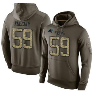Handsome Stunning Alluring High Quality NFL Men's Carolina Panthers #59 Luke Kuechly Stitched Green Olive Salute To Service KO Performance Hoodie for Game Day