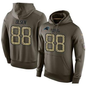 Exclusive Vibrant Sleek NFL Men's Carolina Panthers #88 Greg Olsen Stitched Green Olive Salute To Service KO Performance Hoodie to Boost Team Spirit