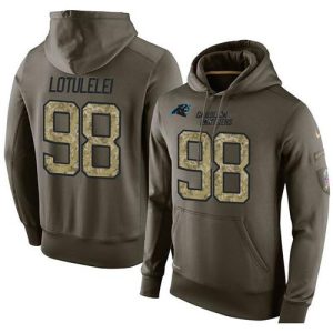 Authentic Dashing NFL Men's Carolina Panthers #98 Star Lotulelei Stitched Green Olive Salute To Service KO Performance Hoodie for a Stylish Sporting Appearance