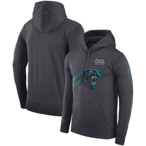 Cozy High Quality NFL Men's Carolina Panthers Anthracite Crucial Catch Performance Pullover Hoodie to Boost Team Spirit