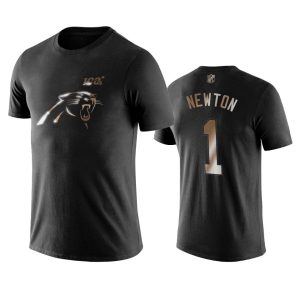 Smart Dashing Stunning Panthers #1 Cam Newton Black NFL Black Golden 100th Season T-Shirts for a Memorable Fan Moment