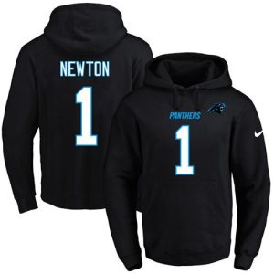 Unique Luxurious Panthers #1 Cam Newton Black Name & Number Pullover NFL Hoodie for a Memorable Fan Moment
