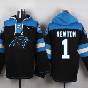 Exquisite Stylish Exclusive Panthers #1 Cam Newton Black Player Pullover NFL Hoodie for a Memorable Fan Moment