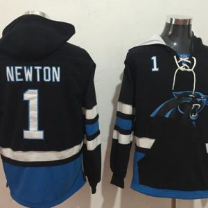 Superb Distinctive Eye   catching Graceful Panthers #1 Cam Newton Black/Blue Name & Number Pullover NFL Hoodie for a Memorable Fan Moment