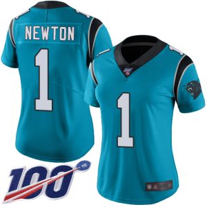 Graceful Dashing Chic Panthers #1 Cam Newton Blue Alternate Women's Stitched NFL 100th Season Vapor Limited Jersey for Game Day