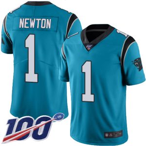 Fabulous Trendy Modern Panthers #1 Cam Newton Blue Youth Stitched NFL Limited Rush 100th Season Jersey for True Fans