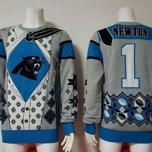 Dashing Outstanding Fashionable Panthers #1 Cam Newton Blue/Grey Men's Ugly Sweater to Boost Team Spirit