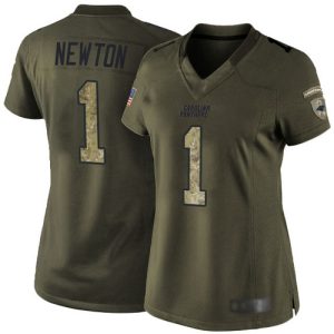 Classic Chic Panthers #1 Cam Newton Green Women's Stitched NFL Limited 2015 Salute to Service Jersey for Game Day
