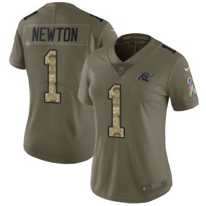Unique Sturdy Panthers #1 Cam Newton Olive/Camo Women's Stitched NFL Limited 2017 Salute to Service Jersey for a Stylish Sporting Appearance