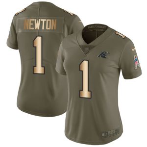 Chic Elegant Panthers #1 Cam Newton Olive/Gold Women's Stitched NFL Limited 2017 Salute to Service Jersey for an Unforgettable Season
