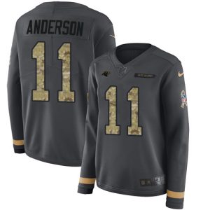 Handsome Unique Sleek Smart Panthers #11 Robby Anderson Anthracite Salute to Service Women's Stitched NFL Limited Therma Long Sleeve Jersey for Game Day