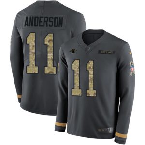 Stylish Luxurious Panthers #11 Robby Anderson Anthracite Salute to Service Youth Stitched NFL Limited Therma Long Sleeve Jersey for Game Day