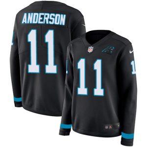 Fantastic Modern Exquisite Dashing Panthers #11 Robby Anderson Black Team Color Women's Stitched NFL Limited Therma Long Sleeve Jersey for True Fans