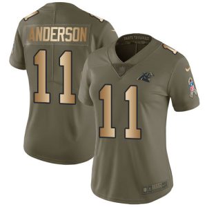 Exclusive Authentic Panthers #11 Robby Anderson Olive/Gold Women's Stitched NFL Limited 2017 Salute To Service Jersey to Show Your Support
