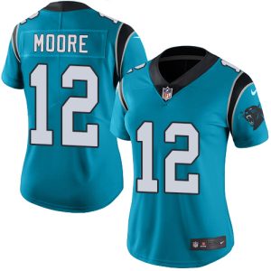 Classic Chic Sturdy Panthers #12 DJ Moore Blue Women's Stitched NFL Limited Rush Jersey to Elevate Your Game Day Look