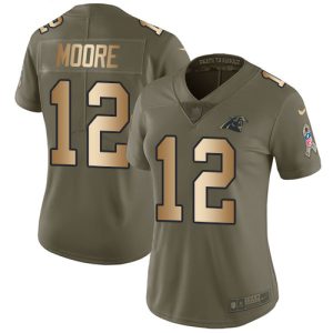 Elegant Vibrant Panthers #12 DJ Moore Olive/Gold Women's Stitched NFL Limited 2017 Salute to Service Jersey to Show Your Support