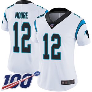 Comfortable Sleek Panthers #12 DJ Moore White Women's Stitched NFL 100th Season Vapor Limited Jersey to Boost Team Spirit