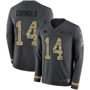 Fabulous Dashing Panthers #14 Sam Darnold Anthracite Salute to Service Men's Stitched NFL Limited Therma Long Sleeve Jersey for a Memorable Fan Moment