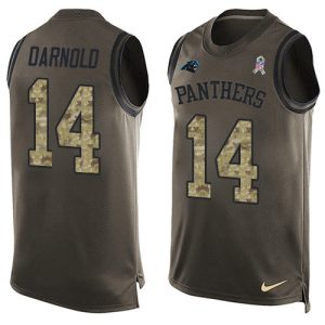 Cool Stylish Sturdy Panthers #14 Sam Darnold Green Men's Stitched NFL Limited Salute To Service Tank Top Jersey for Game Day