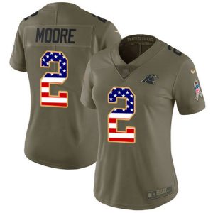 Sturdy Comfortable Premium Panthers #2 DJ Moore Olive/USA Flag Women's Stitched NFL Limited 2017 Salute To Service Jersey to Elevate Your Game Day Look