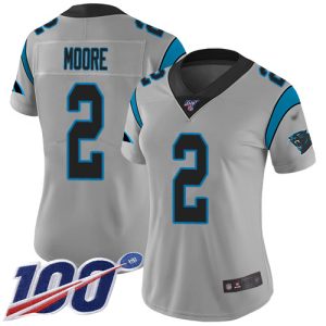 Superb Handsome Panthers #2 DJ Moore Silver Women's Stitched NFL Limited Inverted Legend 100th Season Jersey for Game Day