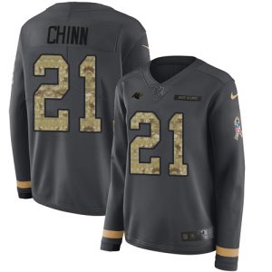 Authentic Graceful Elegant Panthers #21 Jeremy Chinn Anthracite Salute to Service Women's Stitched NFL Limited Therma Long Sleeve Jersey to Show Your Support